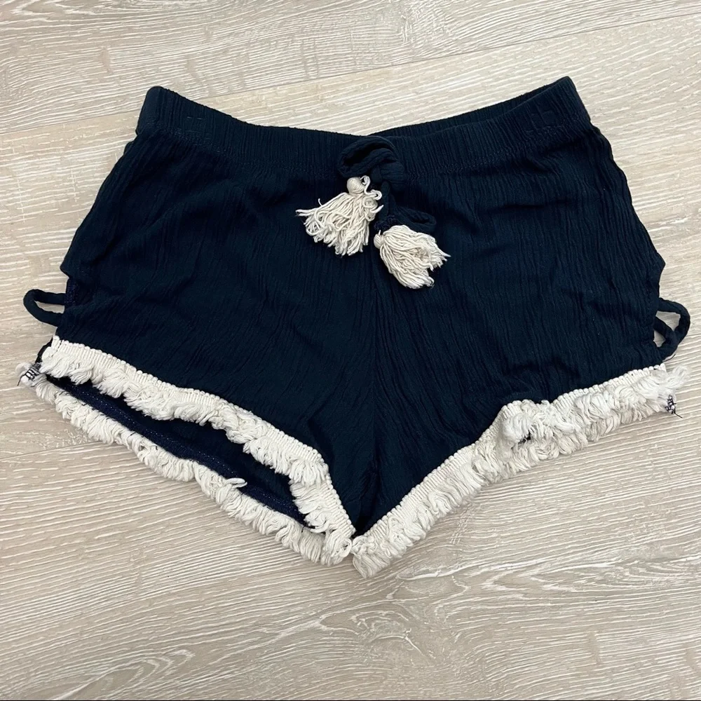 Vintage Havana Navy Blue Fringe Hem Side X Shorts Size: Medium